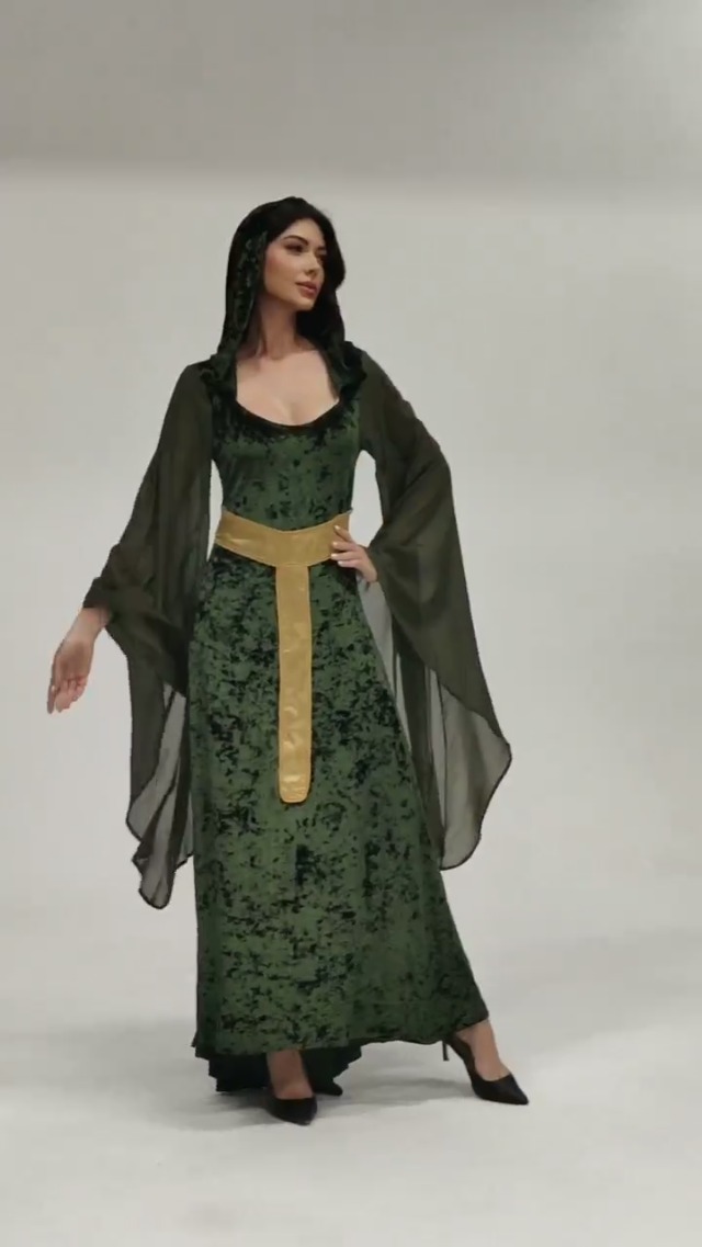 Amazon.com: Sinastar Womens Medieval Dress Costume Hooded Lace Up  Renaissance Velvet Trumpet Sleeve Gothic Green Gown : Clothing, Shoes &  Jewelry