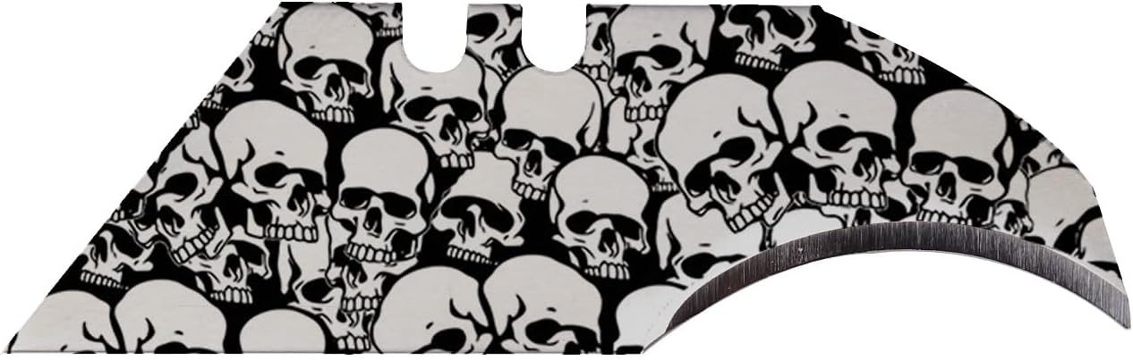 NDZ Performance CCA Custom Concave Utility Knife Blade – Polished Silver Steel, Laser Engraved, Standard Utility Knife Compatible, Skull – 5 Pack