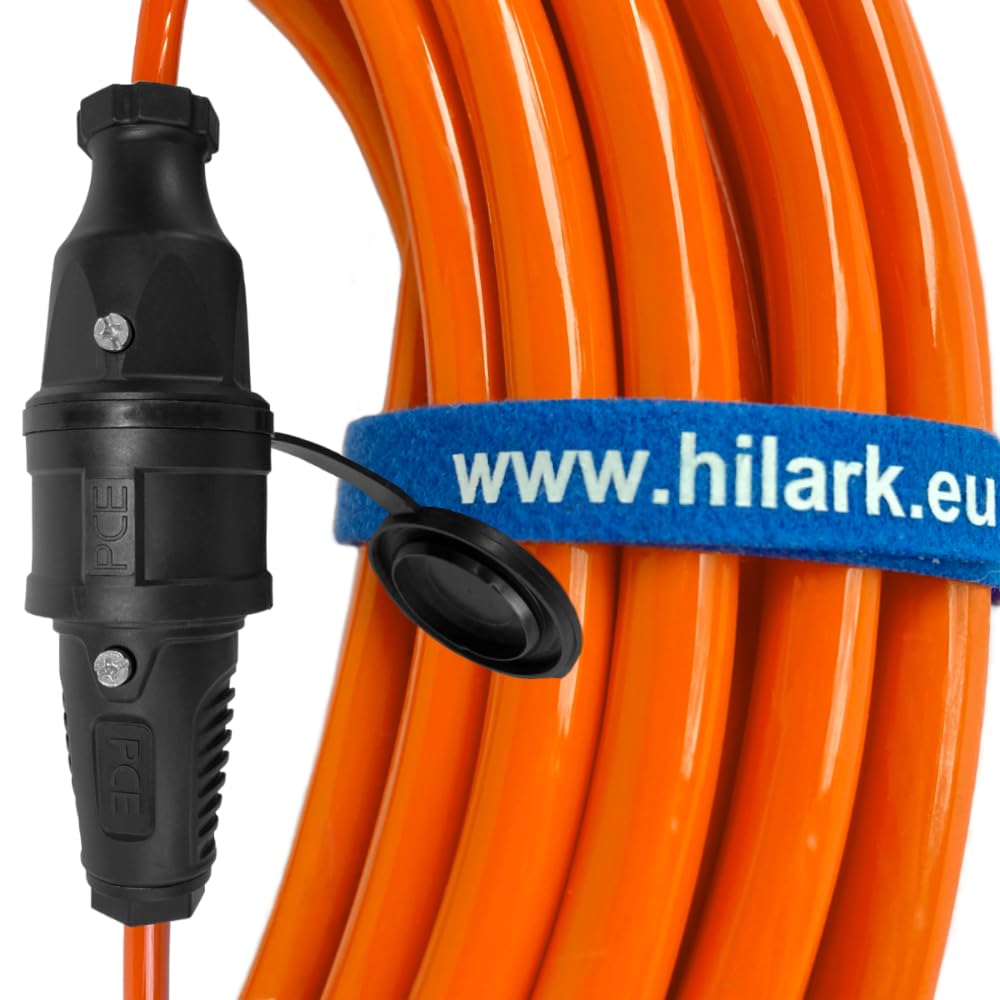 Hilark Cable Tech Verlängerungskabel orange H07BQ-F 3x2,5mm2 SCHUKO Stecker und Buchse (5 meter, Orange)
