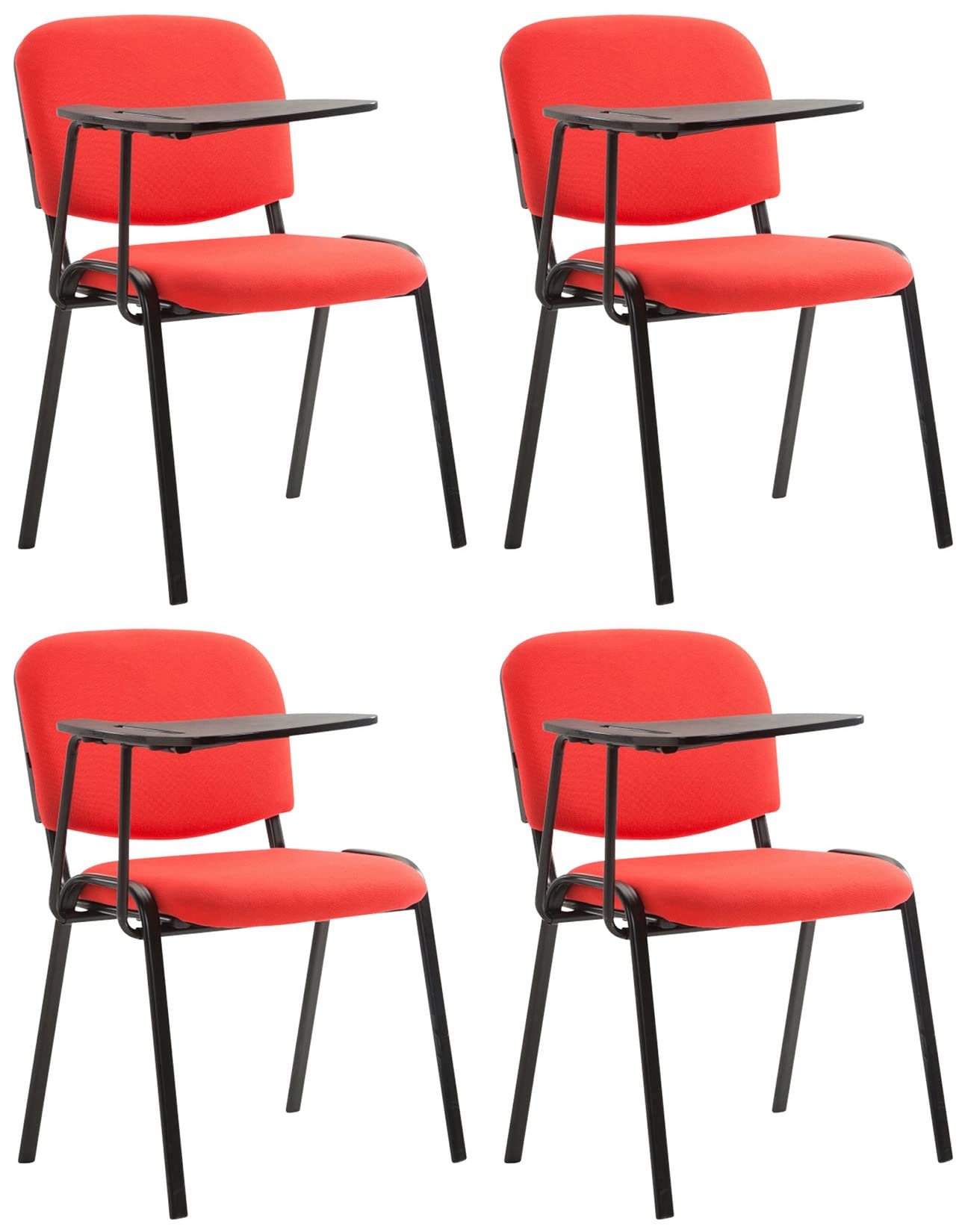 Lot de 4 Chaises Visiteur Ken Tissu Tablette Rabattable Salle de Conférence Rouge