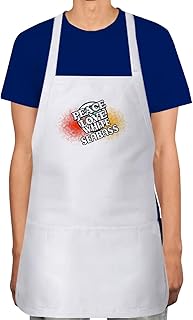 Makoroni - PEACE LOVE WHITE SEABASS Fish Fishing Apron Adjustable Kitchen Chef Apron with 2 Pockets Cooking Baking, DesM7