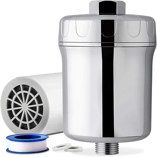iSpring SF1S - Filtro de ducha universal de 15 etapas de alto rendimiento con cartucho reemplazable para eliminar cloro, sedimentos y más, cromado