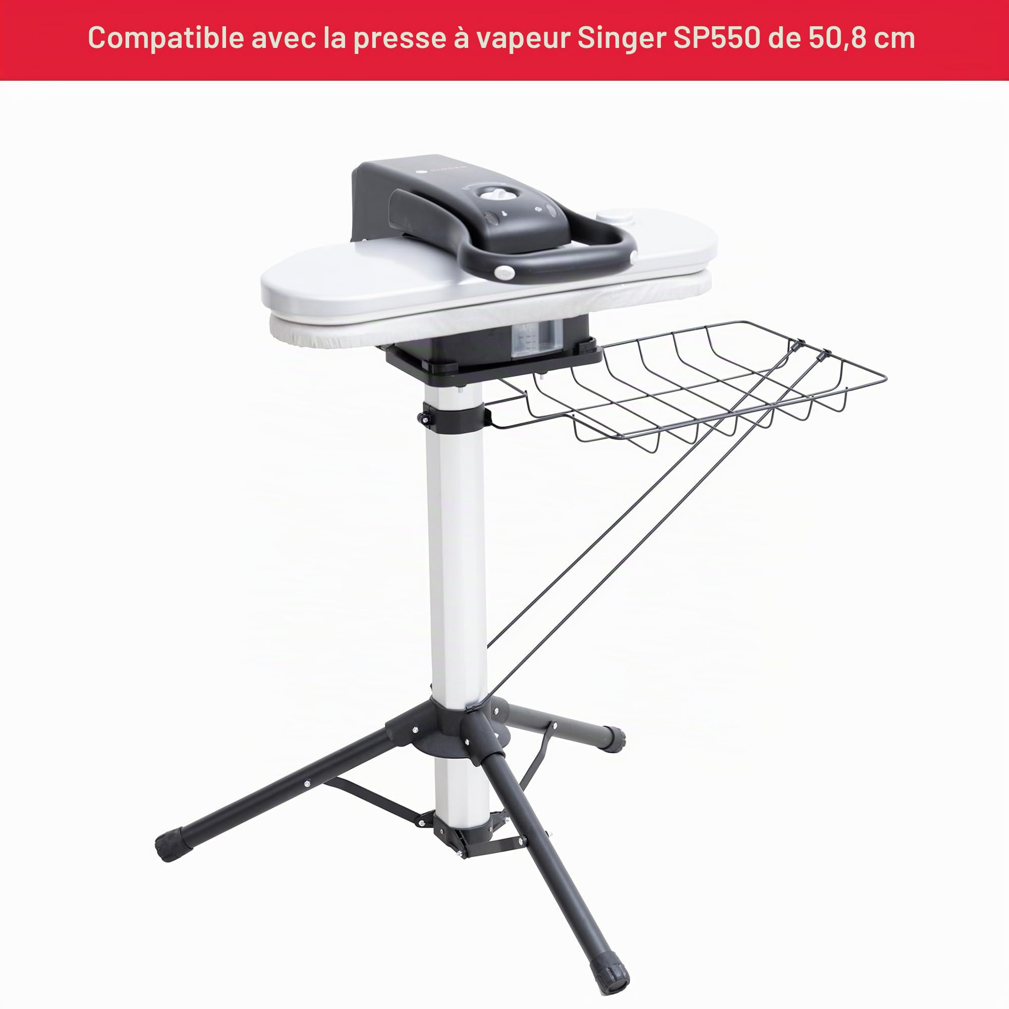 Singer, Support de Presse à Vapeur en métal, Blanc et Noir, 50,8 cm