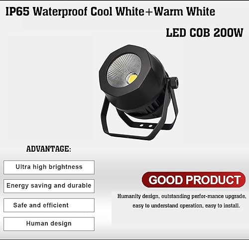Miniatura 5 de SHEHDS Luces superiores COB de 200 W, IP65 impermeable, blanco frío + blanco cálido, efecto estroboscópico y lavado, silenciado sin ventilador,