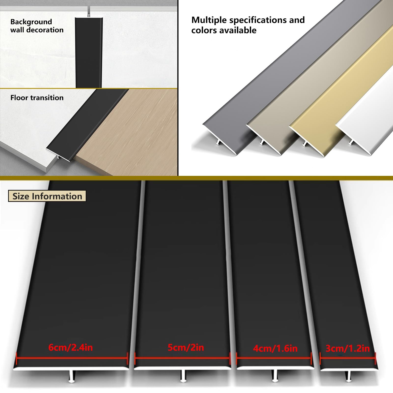 Aluminiowa listwa przejściowa do podłogi – osłona szczeliny T-Molding, przycięta listwa ścienna do bezszwowych rozwiązań podłogowych