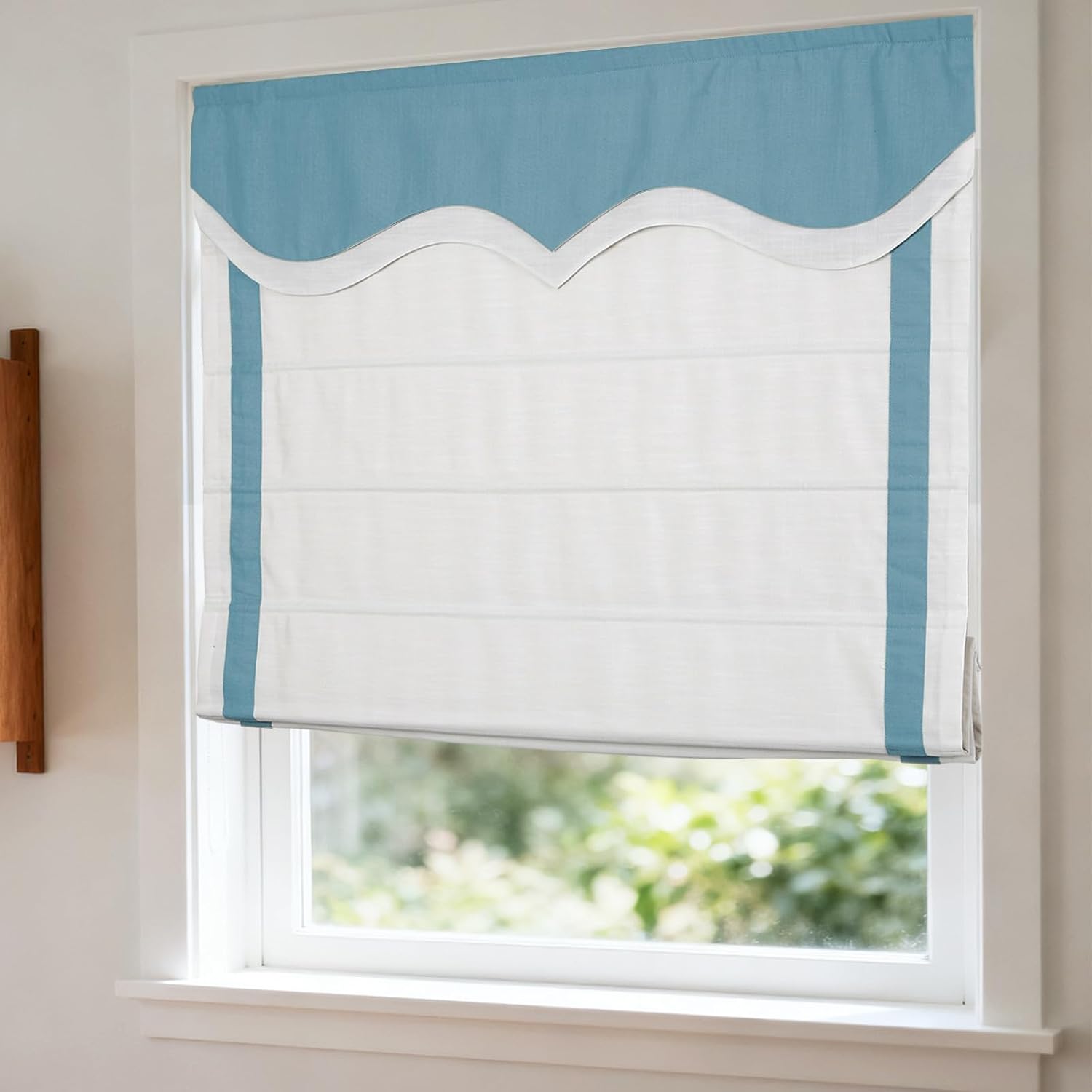 Cordless Blackout Roman Shades Blinds, No Drill No Tools Window Shades Blinds Custom Valanced for Windows, Doors, French Doors, Blue Ribbon