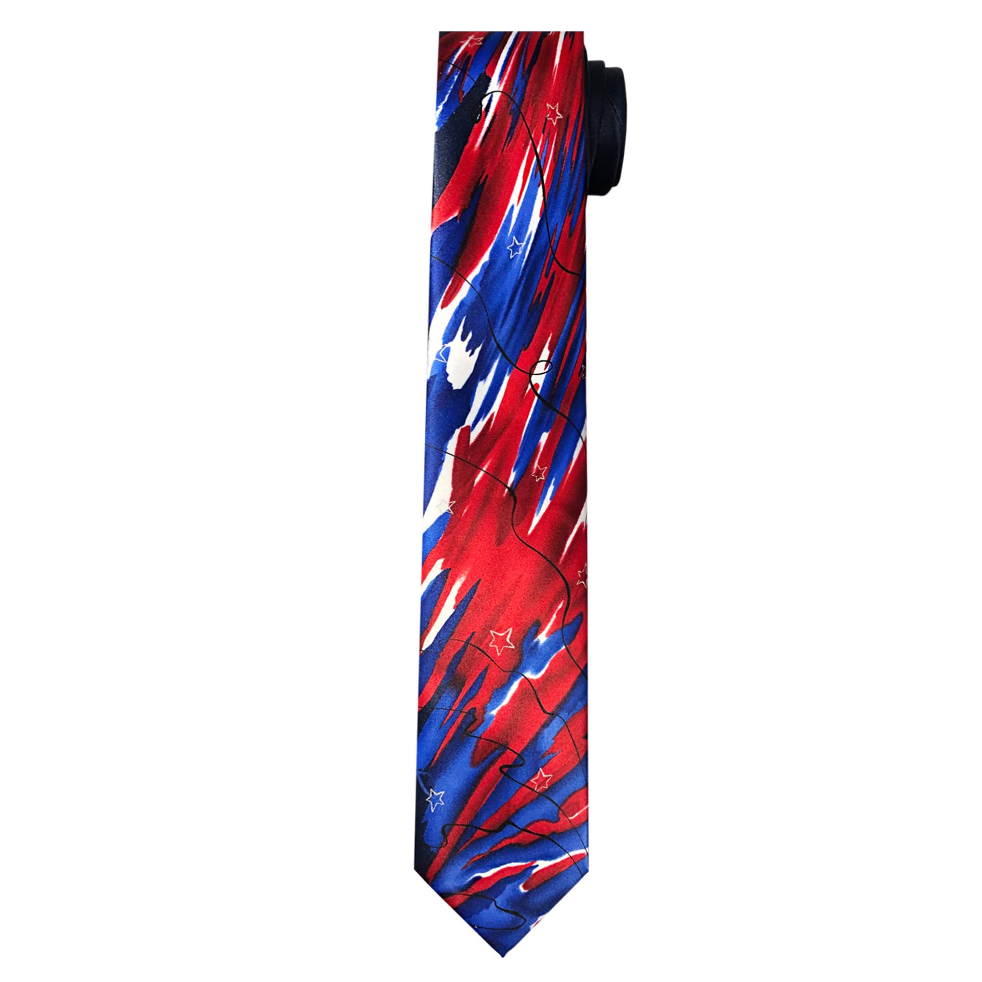 Jerry GarciaMen's USA Patriotic 4th of July Flag Red White Blue Stars Navy Tie Dye Landscape Artwork Regular Neck Tie, Regular - 58 inch