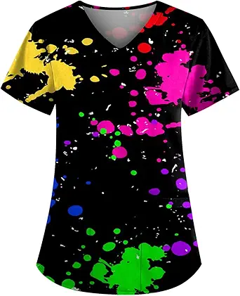 OIOLOYJM Printed Scrub Tops Women Short Sleeve V Neck Plus Size Scrubs for Womens Nursing Uniforms Shirts with Pockets