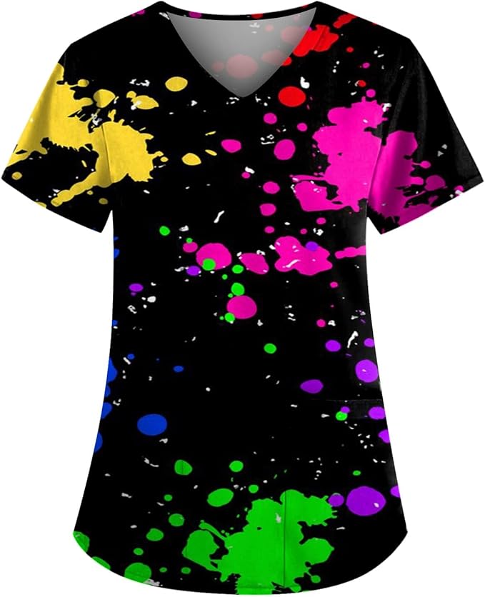 OIOLOYJM Printed Scrub Tops Women Short Sleeve V Neck Plus Size Scrubs for Womens Nursing Uniforms Shirts with Pockets