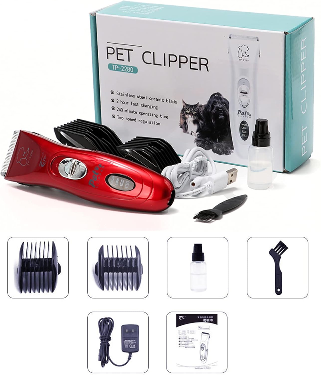 Dog Clippers Low Noise for Grooming, Cordless Electric Quiet Pet Shaver with USB Rechargeable, Dog Grooming Clippers Kits Shaver Shears Dog Nail Clippers for Dogs Cats