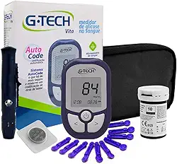 Kit Medidor de Glicose G-Tech Vita Com 10 Tiras + 10 Lancetas E Caneta Lancetadora - Glicosímetro Glicemia