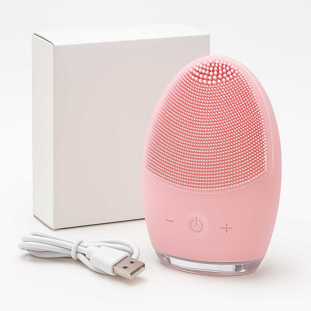 Élixir de Beauty Blue Sonic Facial Cleansing Brush – 4-Speed Silicone Face Brush, Waterproof & Rechargeable – Deep Pore Cleanser for All Skin Types, Exfoliating Face Tool for Radiant Skin