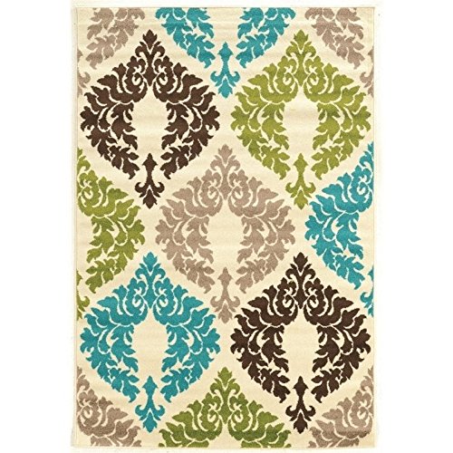 Allora8' x 10'2" Power Loom Polypropylene Rug in Ivory and Turquoise
