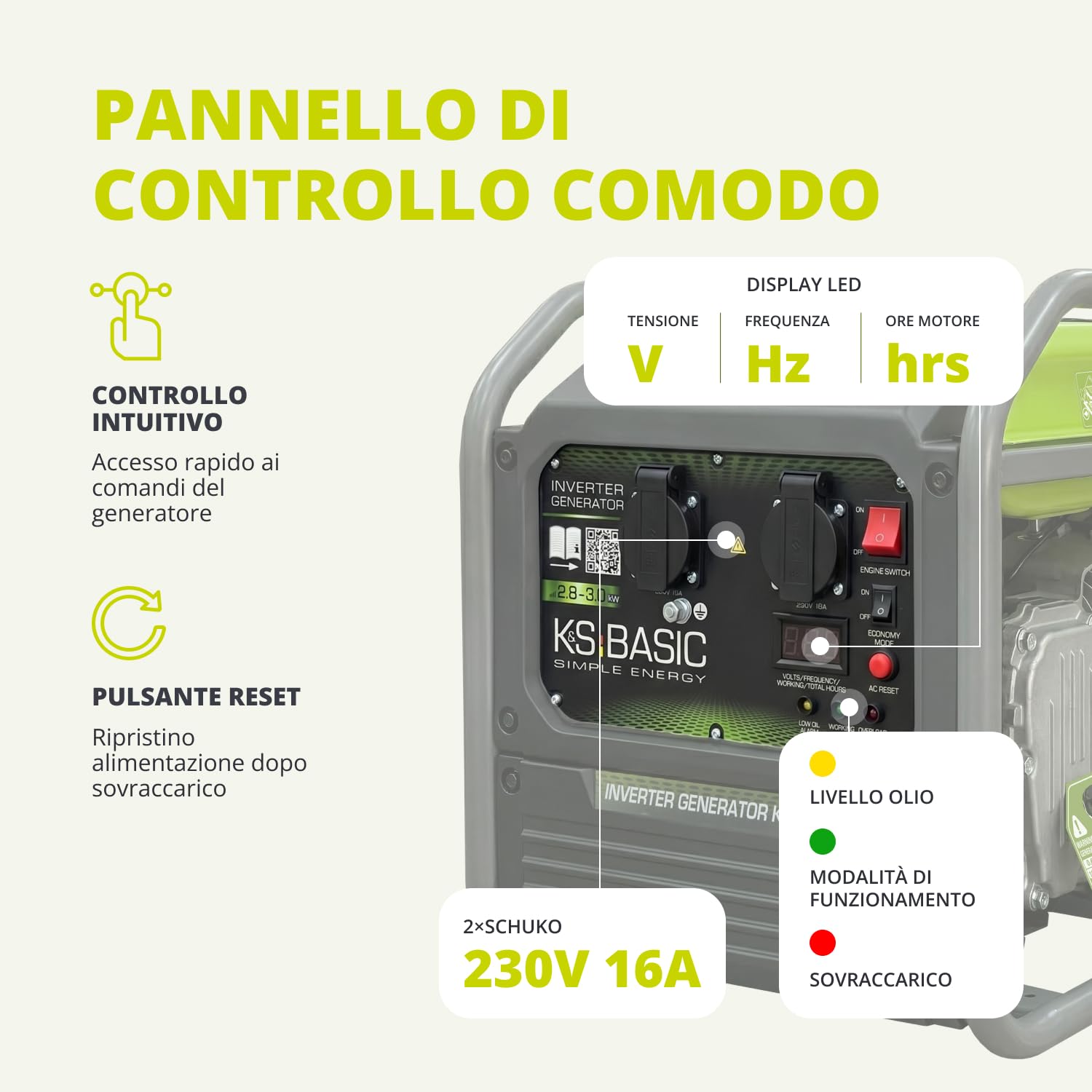 K&S Basic 30i Generatore inverter, 2800 W, potenza nominale 3000 W massima, generatore di emergenza a benzina, onda sinusoidale pura, modalità ecologica, generatore di corrente per casa, campeggio e