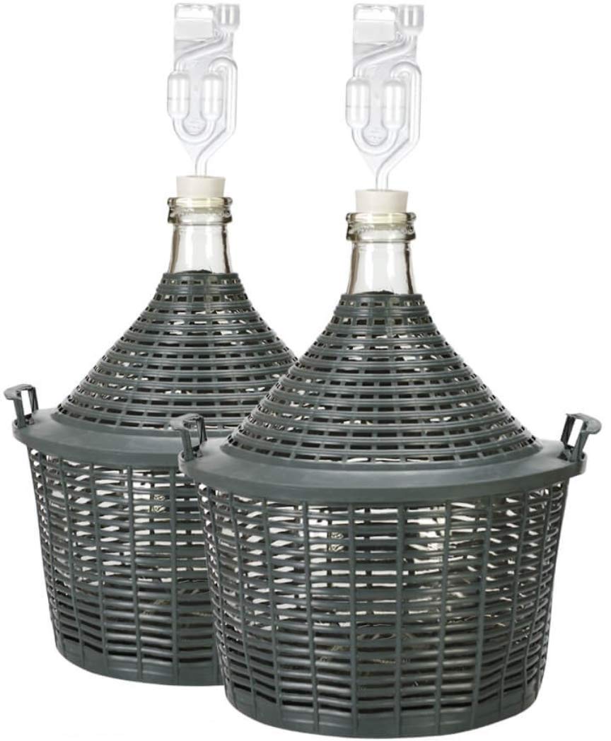 lilawelt24 2 x 10 L Glass Balloon + Rubber Stopper + Fermentation Tube, Fermentation Balloon with Plastic Basket, Wine Balloon, Bottle, Glass Bottle, Gallon, Fermentation Container, Glass Fermentation