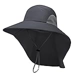 PFFY Sun Bucket Hats for Men Women 3 Wide Brim UPF 50+ Fishing & Beach Hat with Neck Flap Solid Darkgray