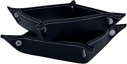 Diko.style® - Set of 2 18.5 cm PU Leather Trays | Hall, Bedroom and Desk | Jewellery Tray | Black | Organizer Tray