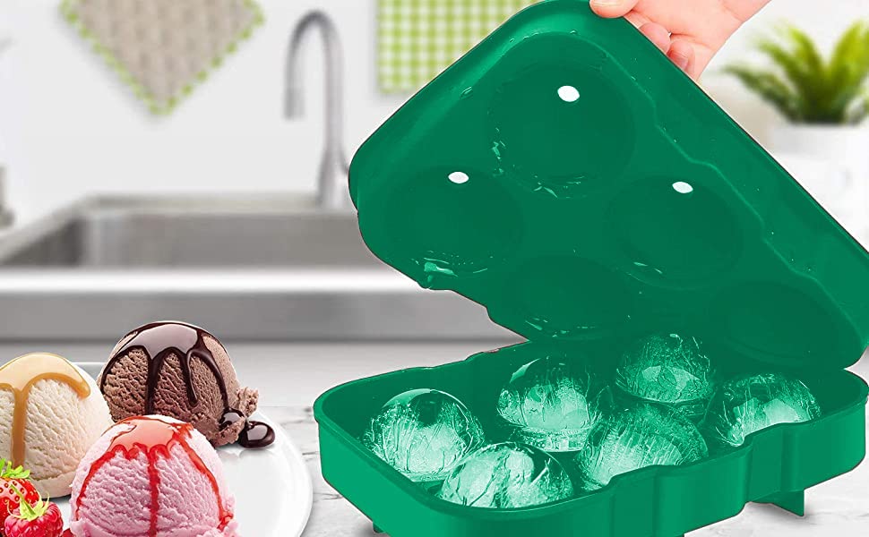 Image of KARP Flexible Silicone 6 Round Ice Ball Tray Silicone Sphere Mold Bar Whiskey Cocktails (Green)