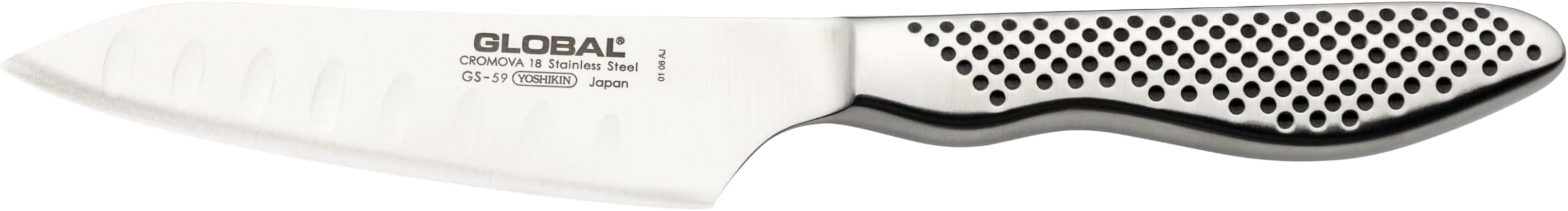 Global GS-59 Universal Fluted Kitchen Knife 11cm Blade, Small Versatile Japanese Kitchen Knife, Ultra Sharp Stainless Steel