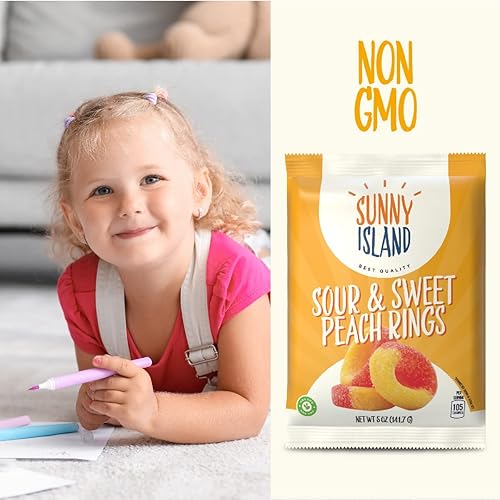 Miniatura 5 de Sunny Island Peach Rings Candy, bolsa de 5 onzas (paquete de 12 unidades)