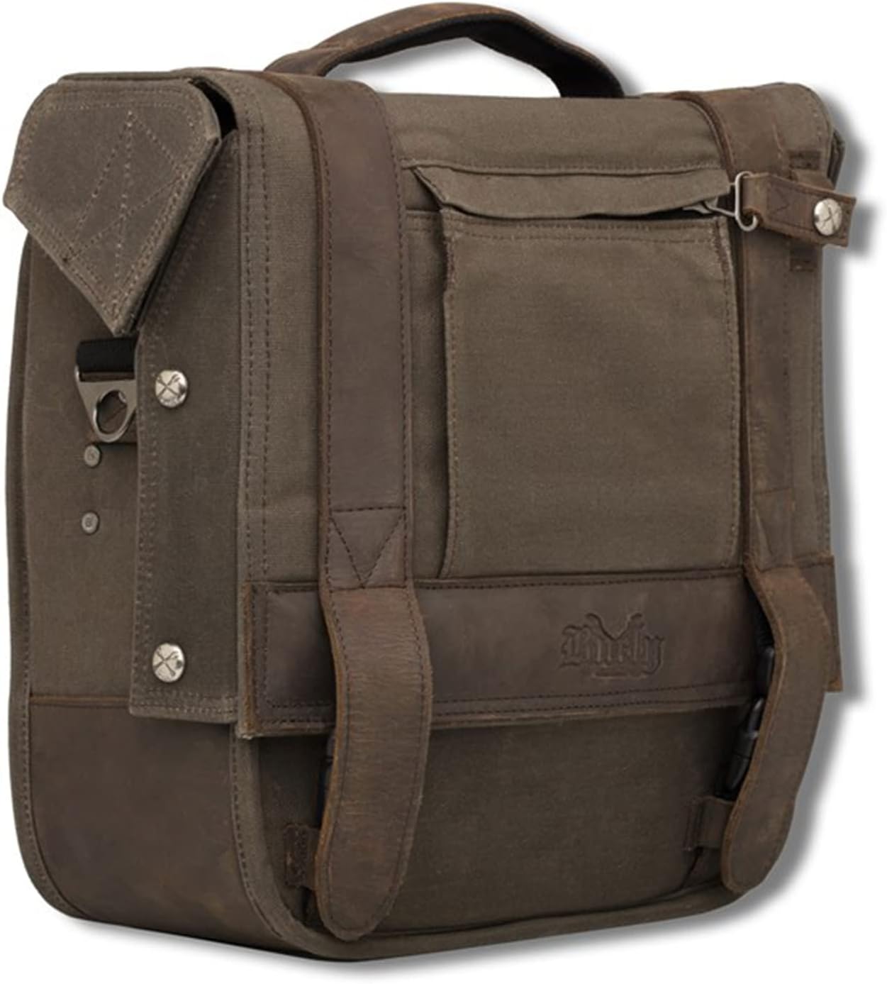 BURLY Brand Voyager Single Saddlebag - Removable Design Converts Into A Messenger Bag - One Bag, Universal For Harley Davidson, Indian and Most Motorcycles - Dark Oak (B15-1000D)