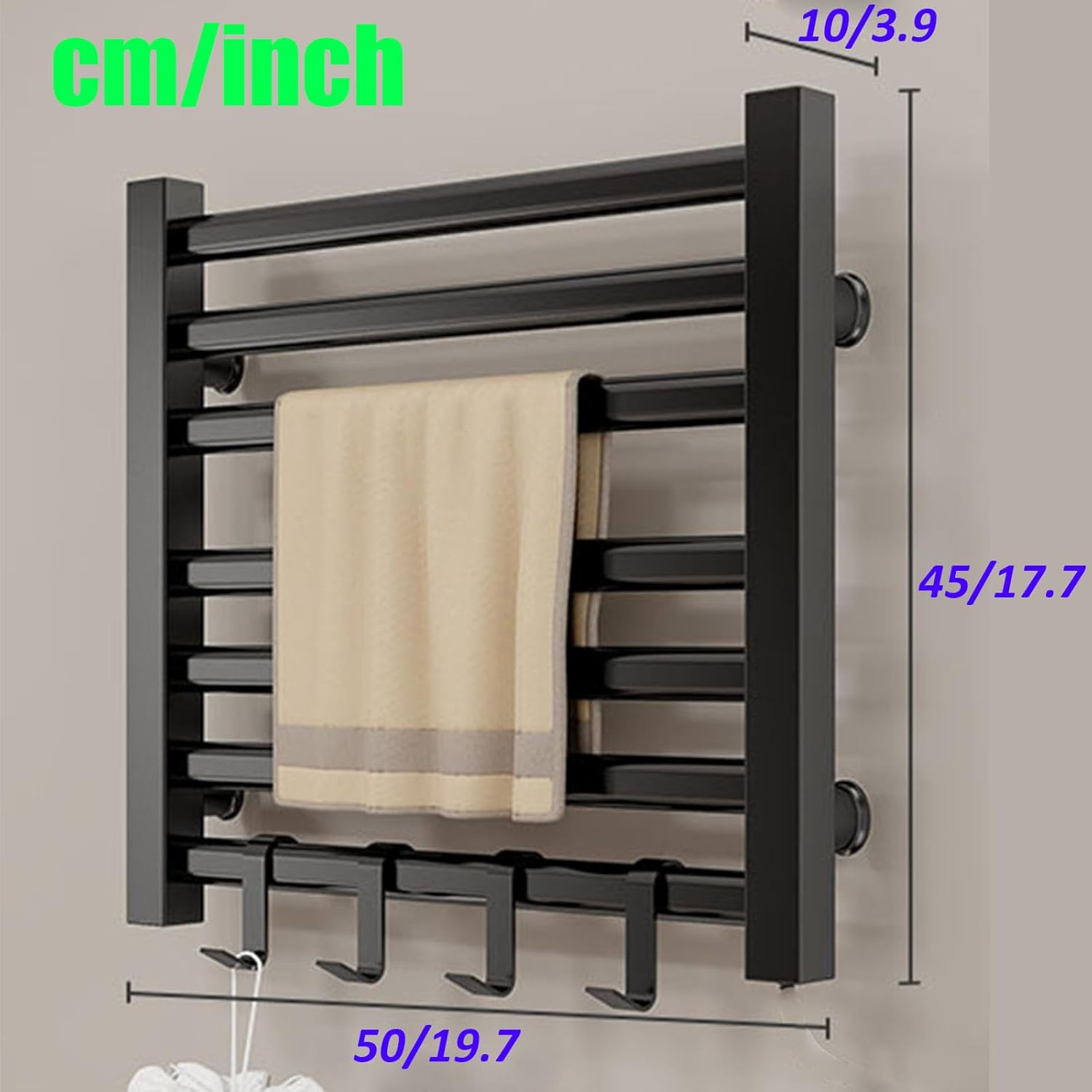 Plug-in Electric Heated Towel Rack Spa Accessories for Towels,Wall Mounted Rack,Towel Dryer for Bathroom,Black,Plug in Left