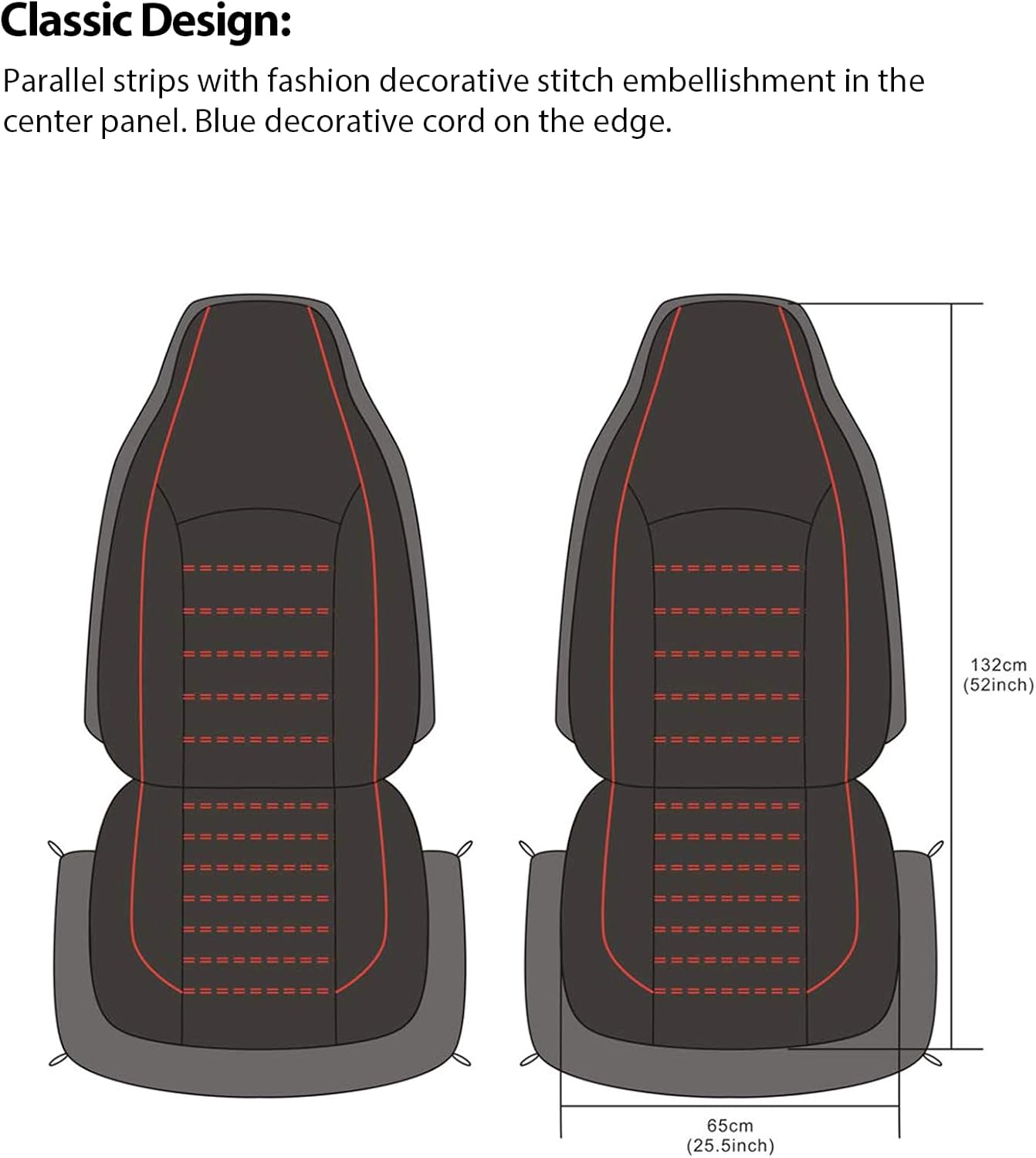 TOYOUN Classic Universal PU Leather Car Front Seat Covers High Back Bucket Seat Cover - Fit Most Cars, Trucks, SUVS, Vans 2 PCS Red Trim Auto Seat Covers Set for All Seasons