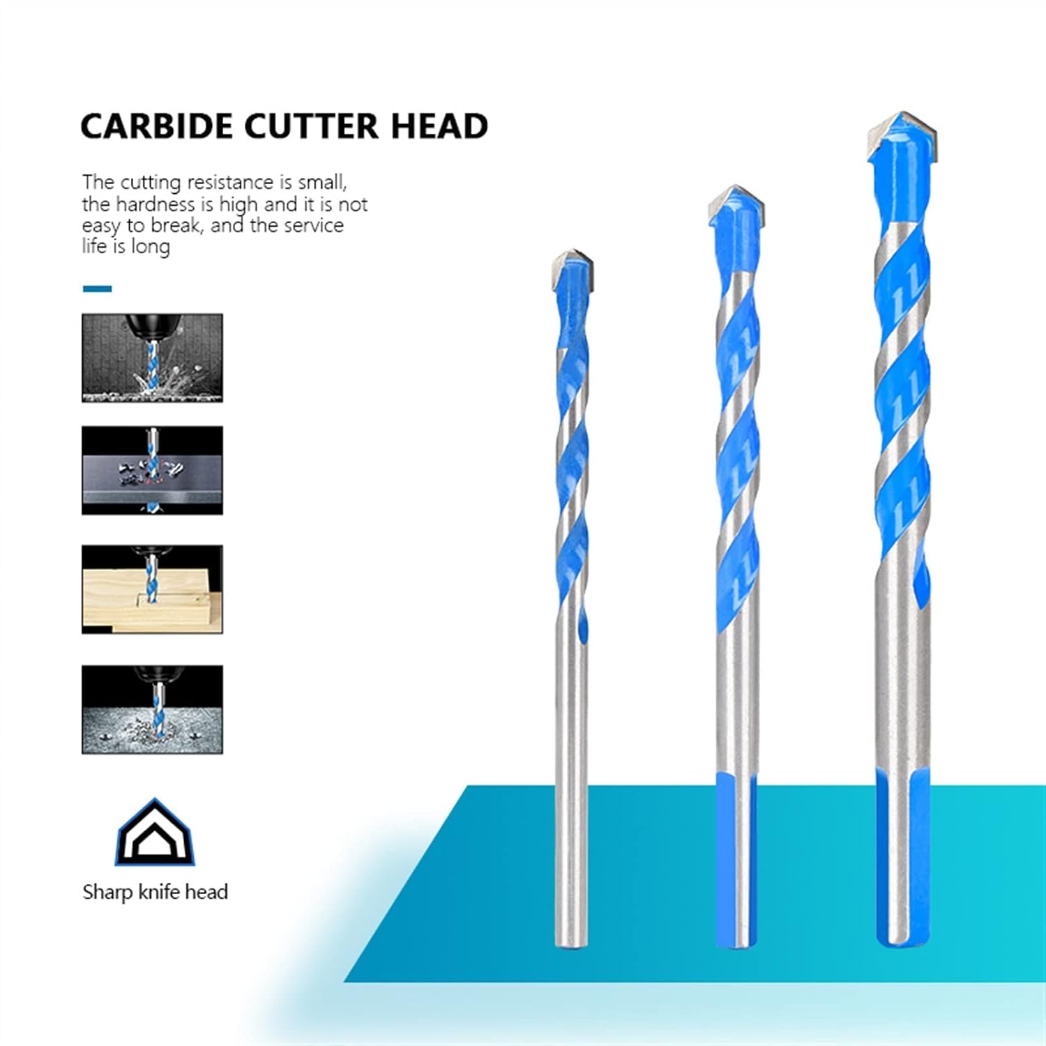 Drill Bit 3 4 5 6 8 10 12mm Glass Drill Bit Triangle Bit Ceramic Tile Concrete Brick Wood Hole Drilling Drill Bit 4Pcs (Color : 4pcs 6 8 10 12mm)