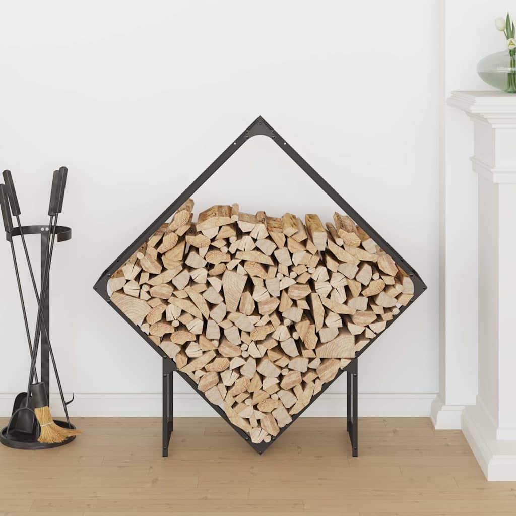 Estantería para leña, color negro, 100 x 25 x 100 cm, acero laminado en frío, soporte apilable para guardar leña y secar en interiores y exteriores
