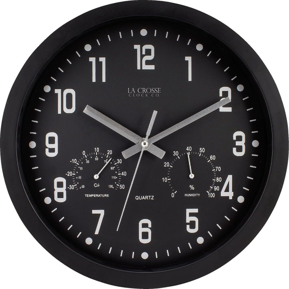 La Crosse 404-2631 12" Black Analog Clock with Temp & Humidity