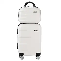 Kit Mala de Bordo Silent Ipanema + Frasqueira - Padrão ANAC | Rígida em ABS | 4 Rodas Duplas 360° | Cadeado Numérico Integrado | Leve e Resistente (Branco)