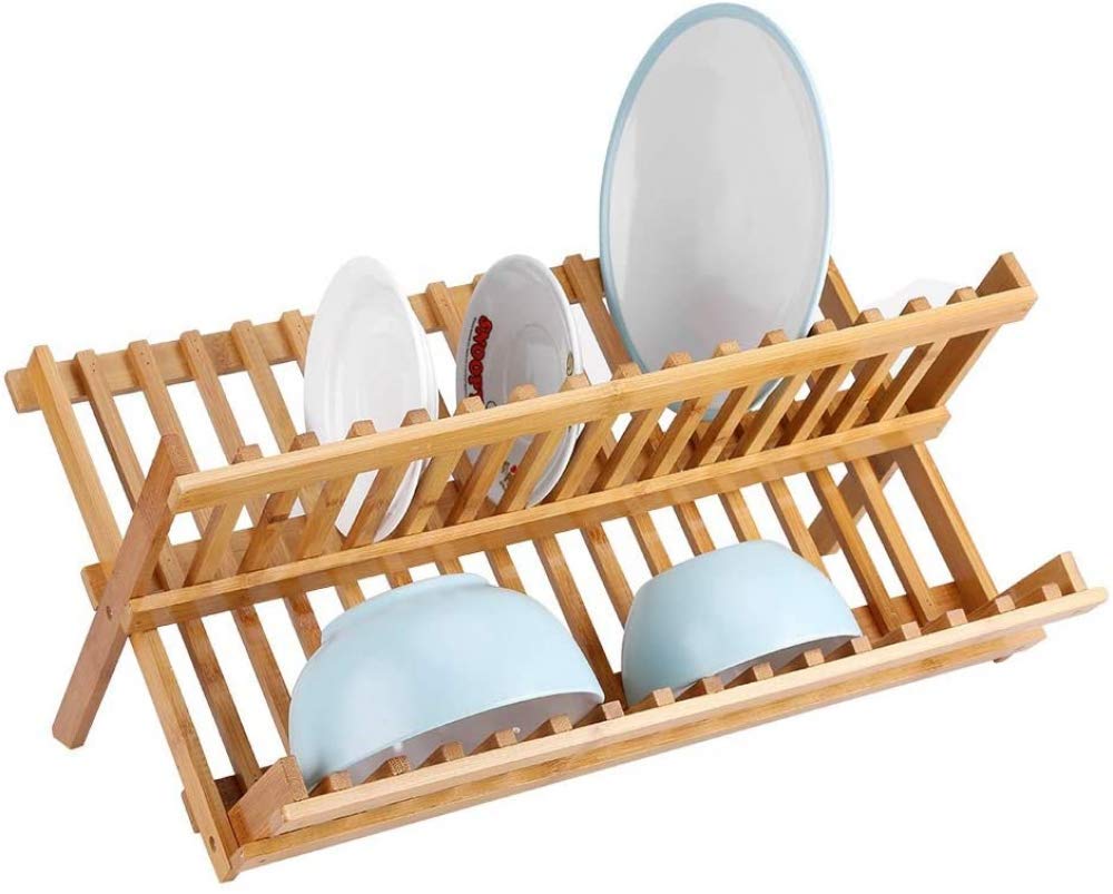 Buy Bamboo Wood Folding Dish Drainer, Double Level Bamboo Dish Drainer