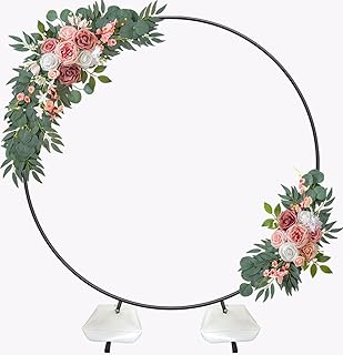 7 Ft Wide 7.4FT Height Round Wedding Arch for Ceremony Metal Balloon Arch Stand with Two Water Bags for Party Decoration Circle Backdrop Stand for Birthday, Black