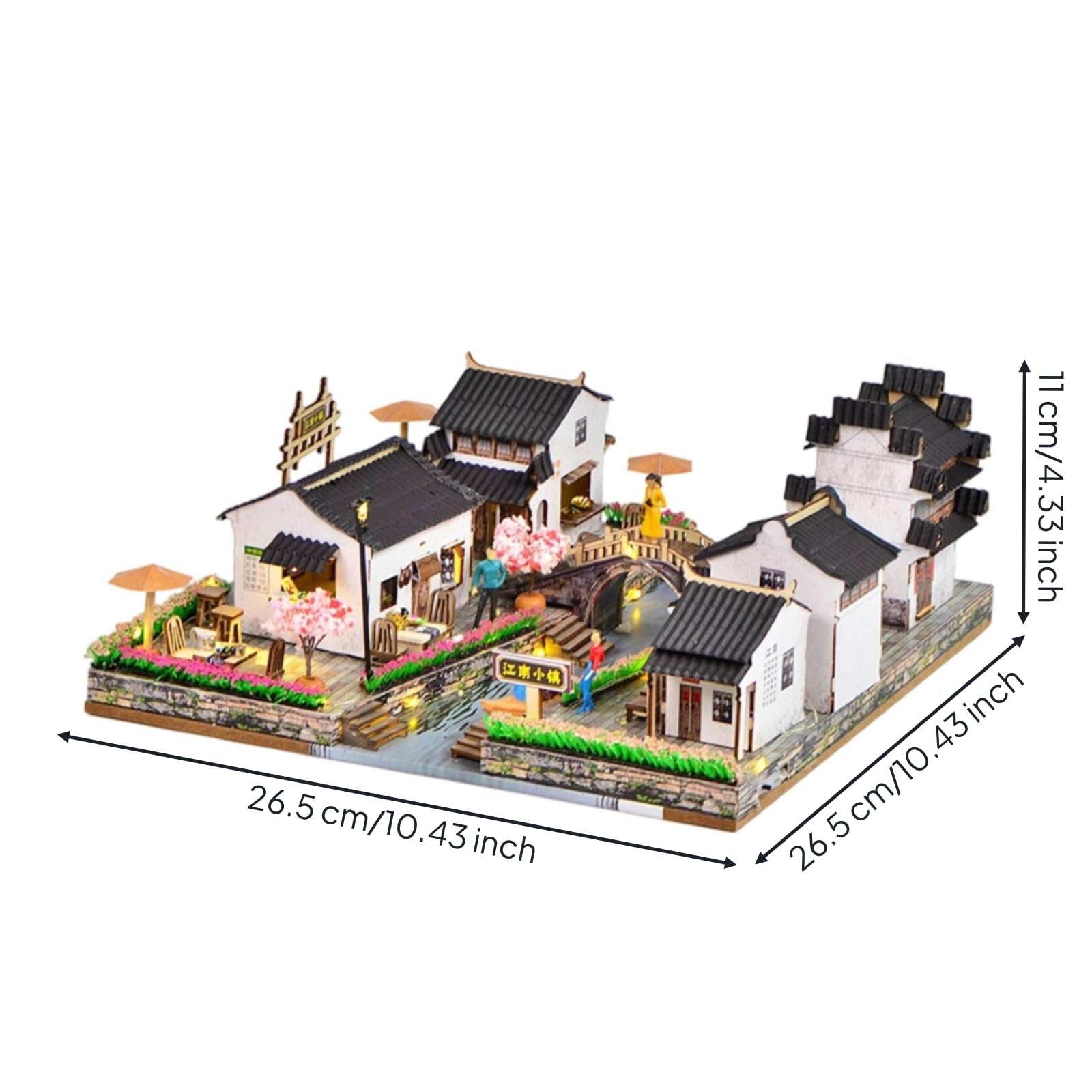Architecture Assembly PRO Modello in in Miniatura Diorama Tradizionale con Ponte Ad Arco E Figura Decorativa Adatto per Collezione Decorazione Studio, 江南小镇2号BM382