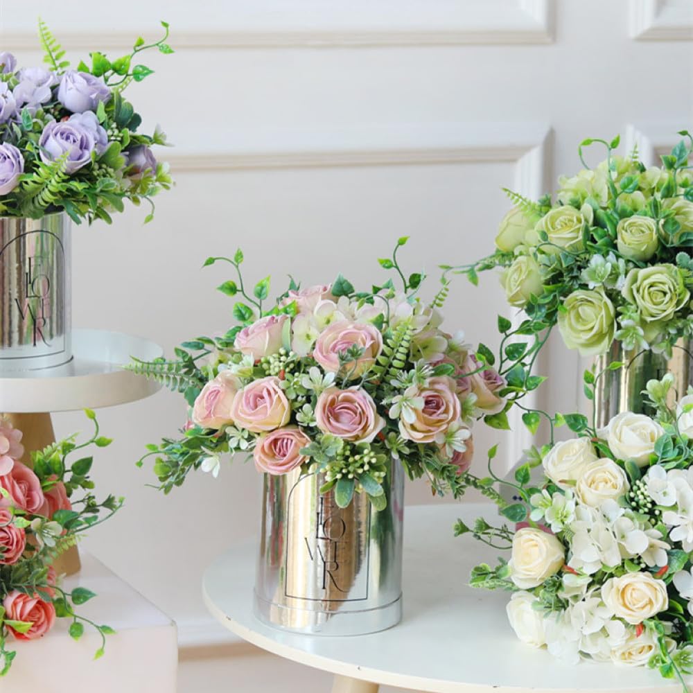 LVTFCO Fiori di seta artificiale Ortensia Rose Bouquet Tavolo Decorazione della casa Matrimonio San Valentino Sposa al coperto con fiori finti, Rosa