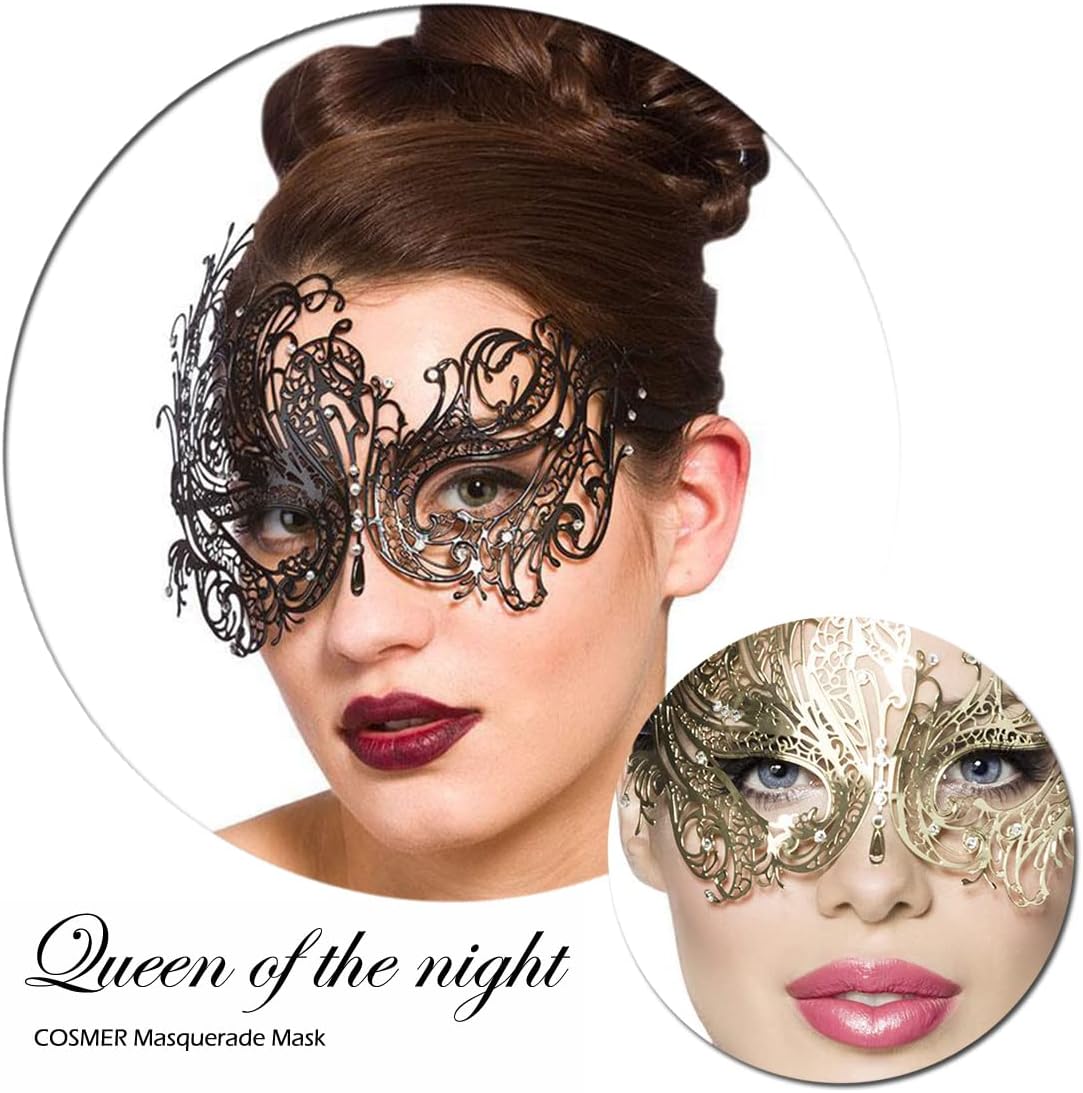 Cosmer Masquerade Mask for Women Shiny Laser Cut Metal Rhinestone Mask Party Porm Ball Mask - Image 4
