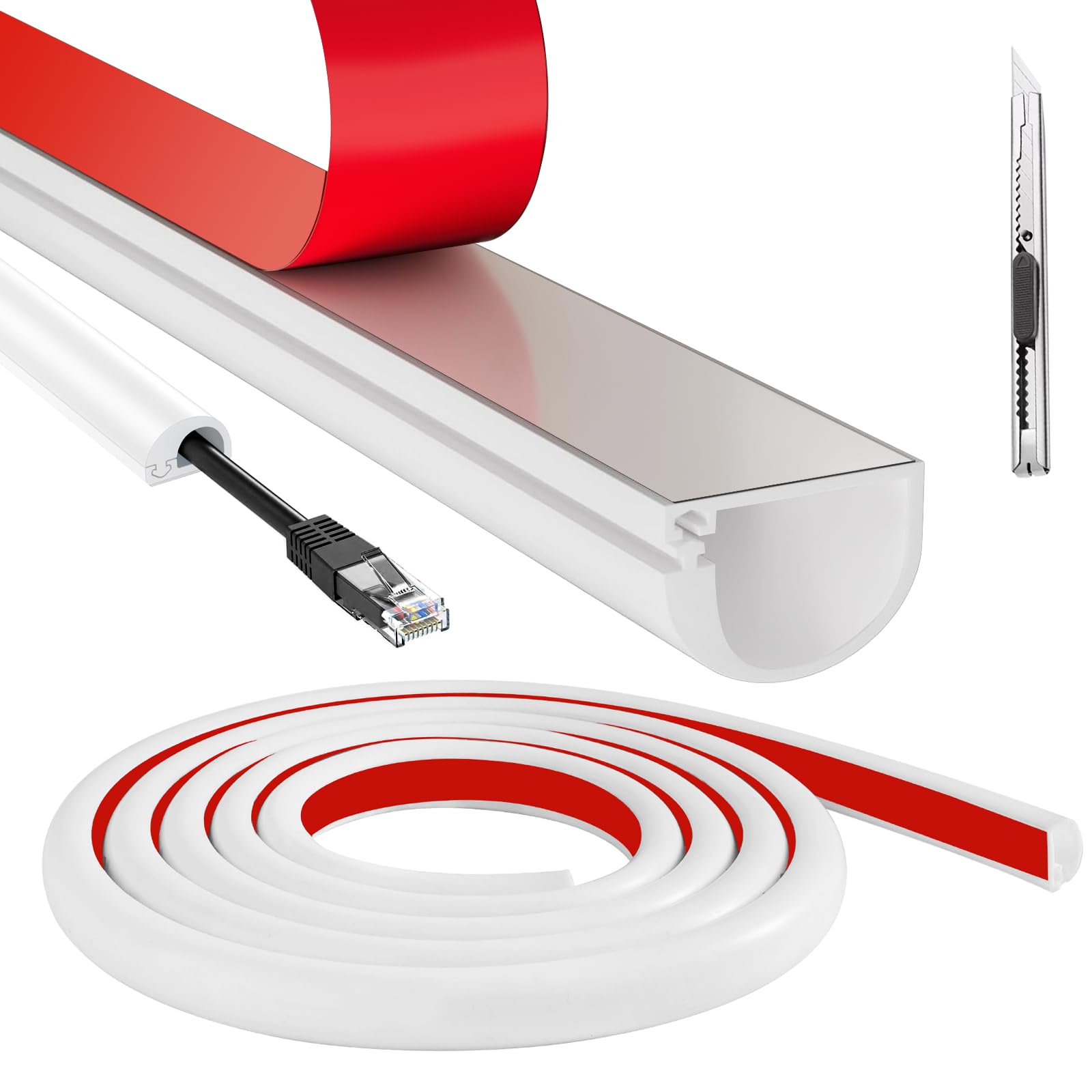 Xinjiayi 3.5M Silicone White Wire Hider,Tv Cable Hider Self Mini Trunking,Adhesive Cables,Trunking for Tv Cables,Suitable for Wall,Floor & Ceiling Management (for 1 cable)