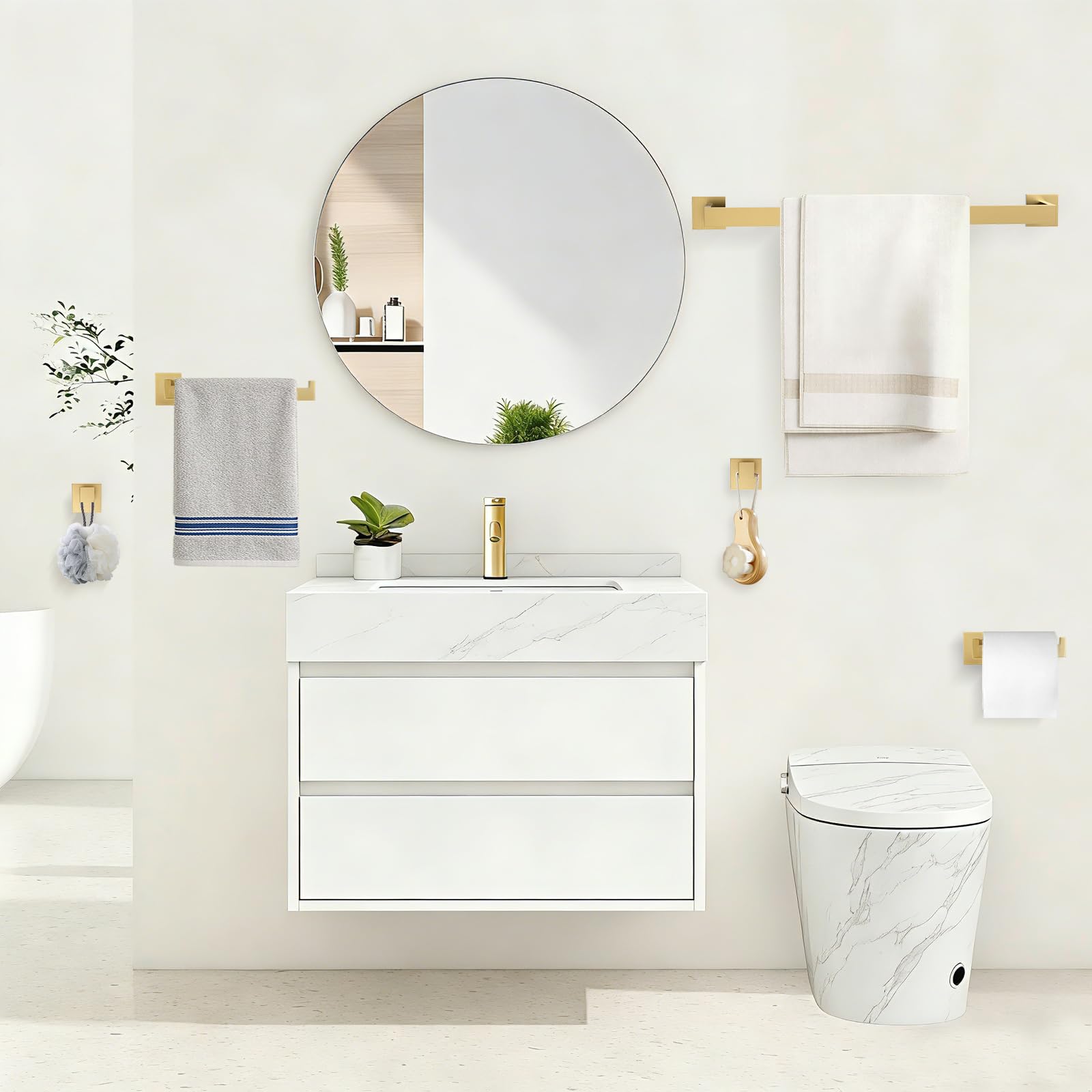 TURS 5-teiliges Badezimmer-Zubehörset Gebürstetes Gold Wandmontiert