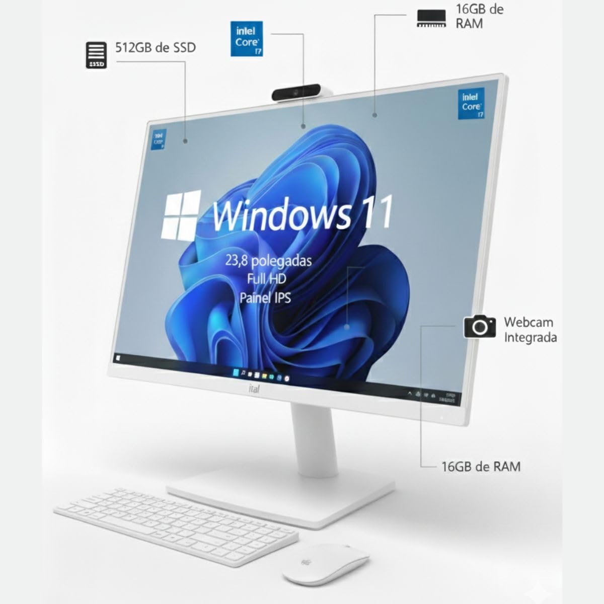 All In One Computador Ssd512 Intel Core I7 16gbram Tela 23,8 Pol