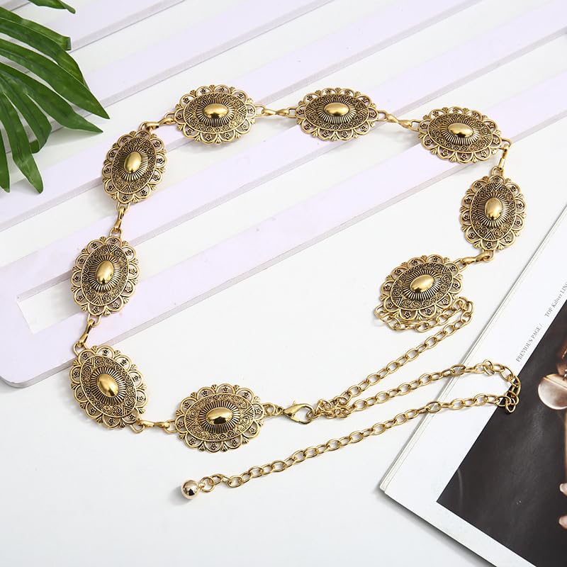 Girls Western Metal Chain Belt - Silver Gold Vintage Concho Waist Belts for Jeans Dresses3