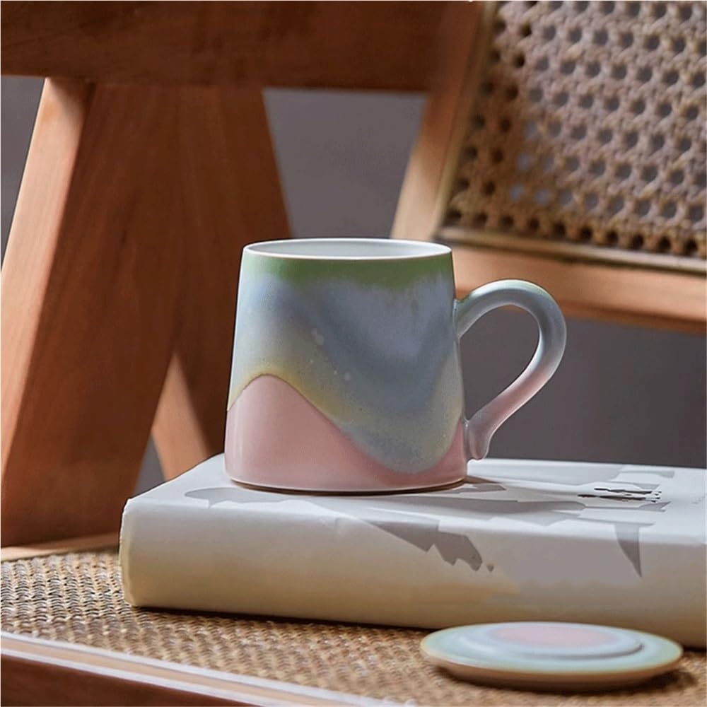 Kubek do herbaty Mały świeży różowo-zielony kubek z pokrywką, zestaw 1 ceramicznego kubka do kawy o pojemności 11,5 uncji dla par i rodziny
