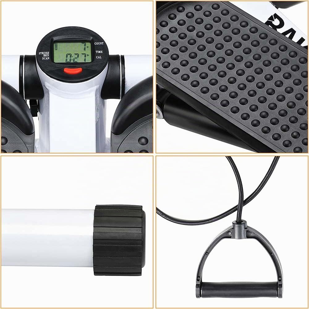 BAKAJI Stepper Entraînement Fitness Cardio Jambes Panches Panches Hanches avec écran LCD Calories Temps et Haltères Elastiques Allenamneté Bras Structure en Acier Inoxydable Pédales Antidérapantes