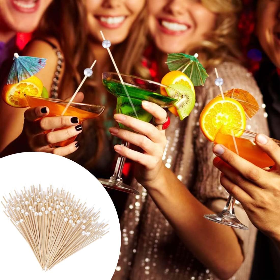 130 Stück Cocktailspieße 13 Cm Mit Holzperlen - Holzspieße Fingerfood Für Partys, Grillabende Und Hochzeiten
