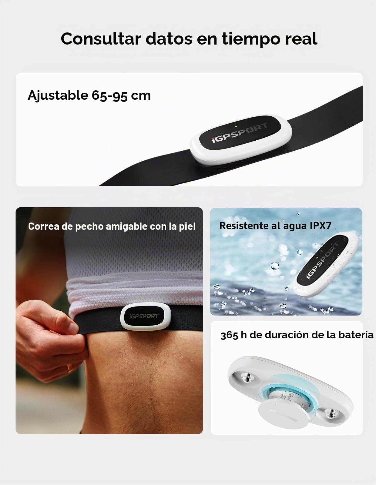 iGPSPORT Monitor Sensor de Frecuencia Cardíaca IPX7 Impermeable Bluetooth y Ant + y Correa para el Pecho para Correr Ciclismo Gimnasio Compatible con Garmin Polar Wahoo Zwift Endomodo y Otros