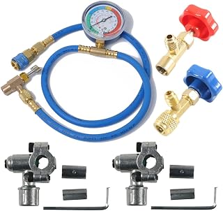 Xiniy Kit Recarga Freón para Refrigerador R134A con Manómetro, Kit Manguera Medición Aire Acondicionado para Automóvil, para Automóviles, Motocicletas, Vehículos Terreno y Botes