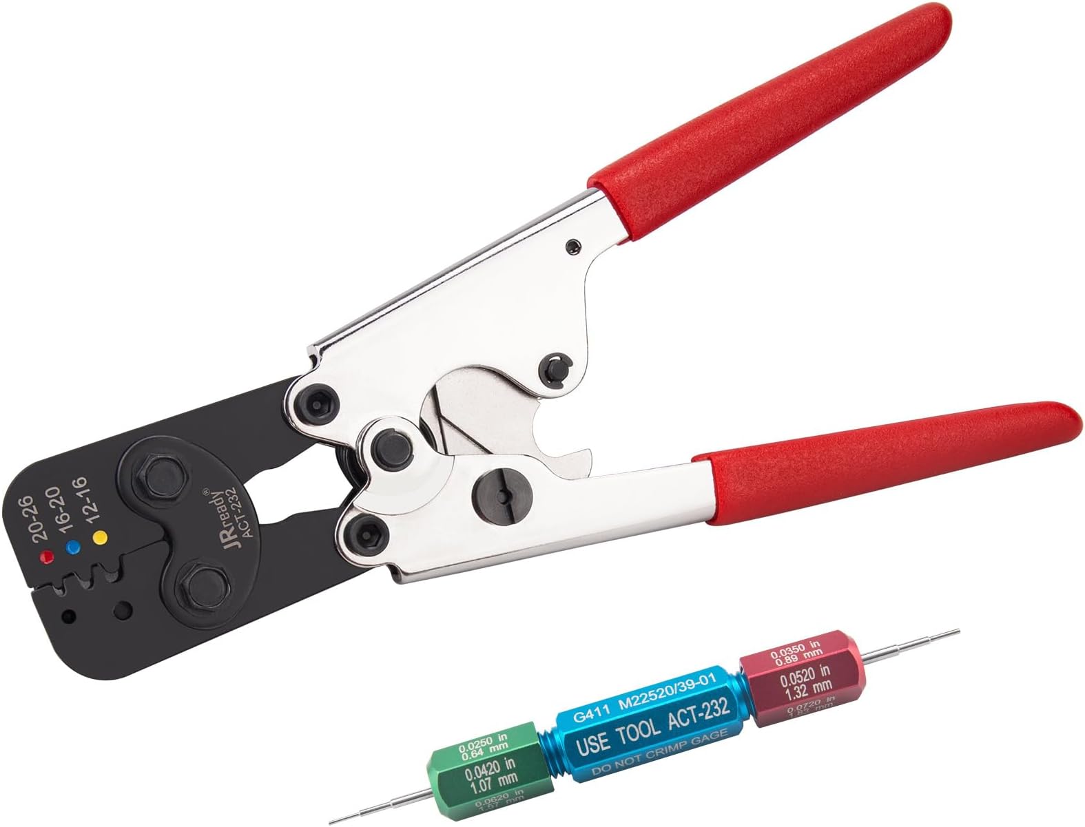 JRready ACT-232 Butt Splice Crimper(M22520/37-1 Equivalent) for Crimping M81824/1 6 7 8 9 10 11 13 14 Heat Shrink Butt Connector & Stamping-out Tool for 26-12 AWG Environmental Splice+G411 Go-No Go
