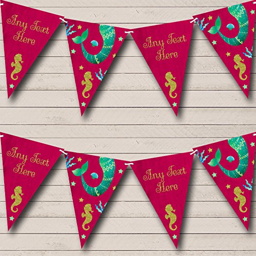 Pink Mermaid Under The Sea Personalized Baby Shower Bunting Flags Banner