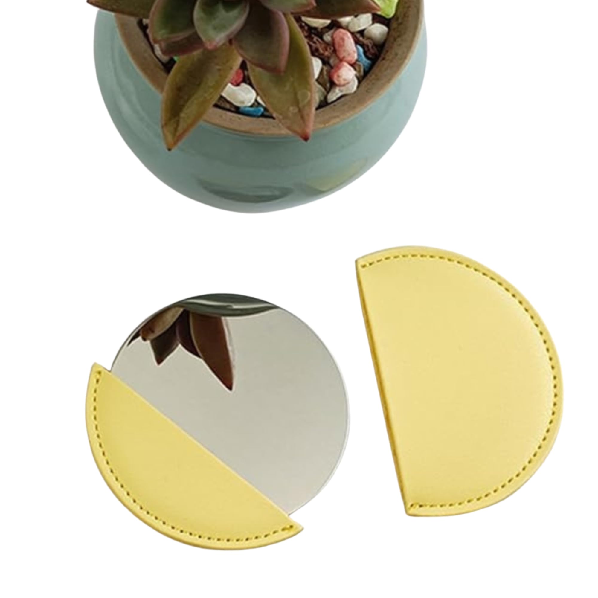 Stainless Steel Portable Pocket Round Mirror with Premium PU Leather Case Compact Handheld Travel Makeup Mirror for Purse, Wallet, Handbag Women and Men Use (Yellow) - 1 Piece-image-15