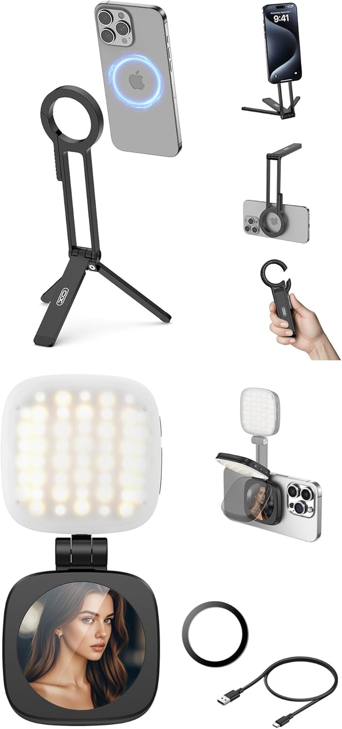 Magnetic Phone Tripod Stand for iPhone+ 5 Color Extendable Phone Light with Mirror