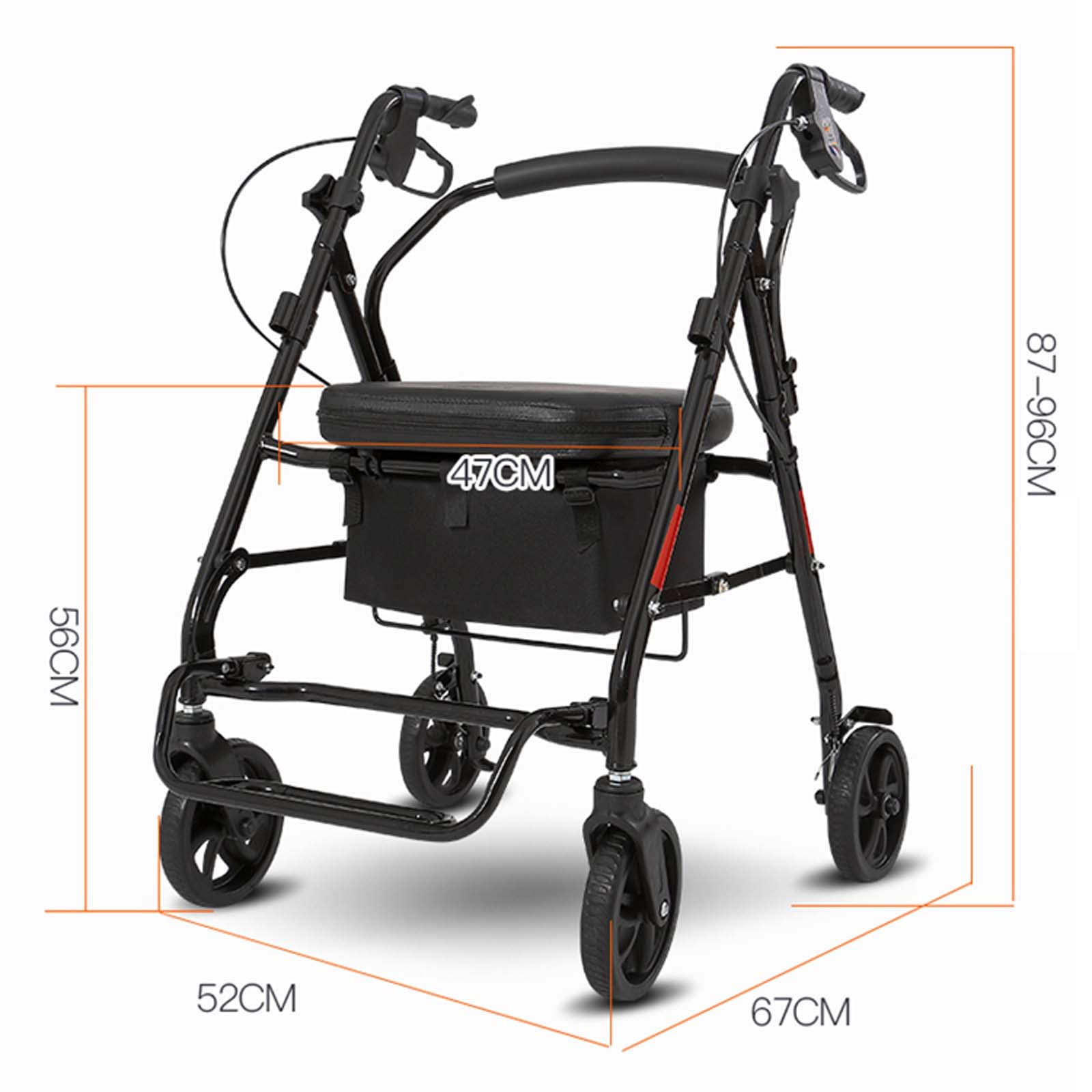 Rollator Walker z siedziskiem, kółka 19,8 cm, dla seniorów, regulowany uchwyt, nośność do 99 kg.
